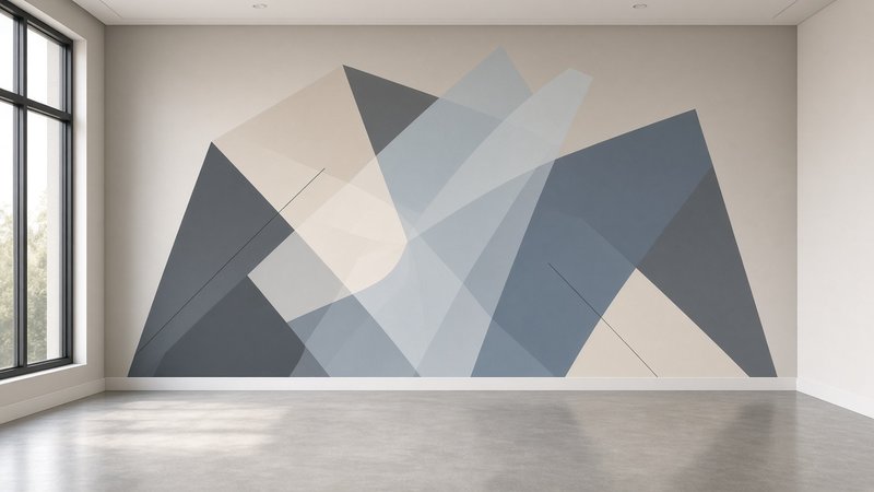 Geometric vinyl wall graphic across an interior wall